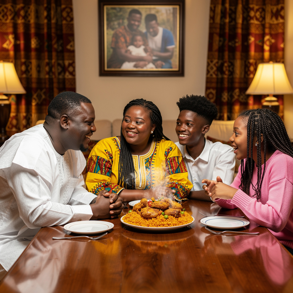 Imagine if: Create a video of a Nigerian couple having dinner with their teenage children.