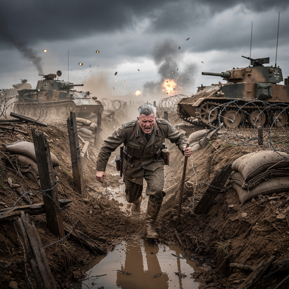 A whistle rings through the German trenches, another desperate charge. No one knows how many lives have been lost now. German