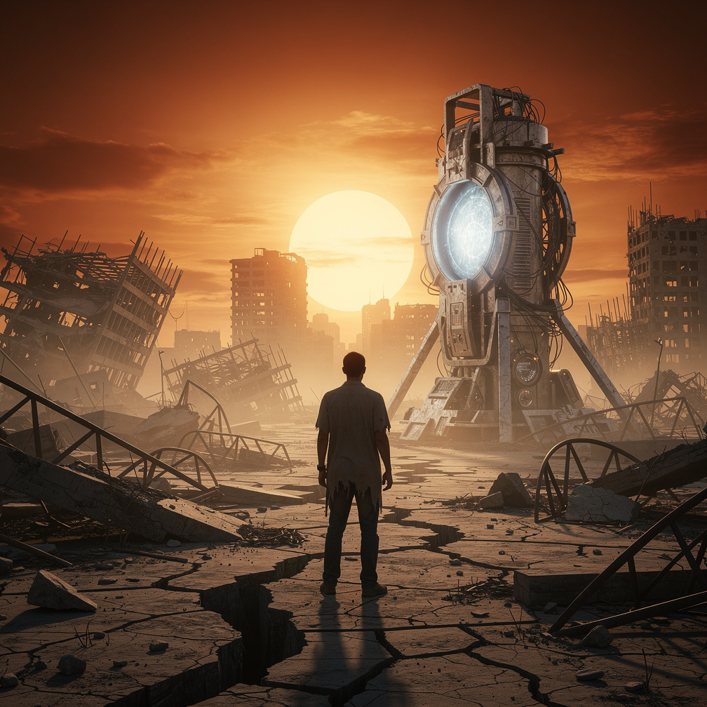 Imagine if: In the year 3046, the world collapsed because the sun got too close to the earth, but one day someone created a t