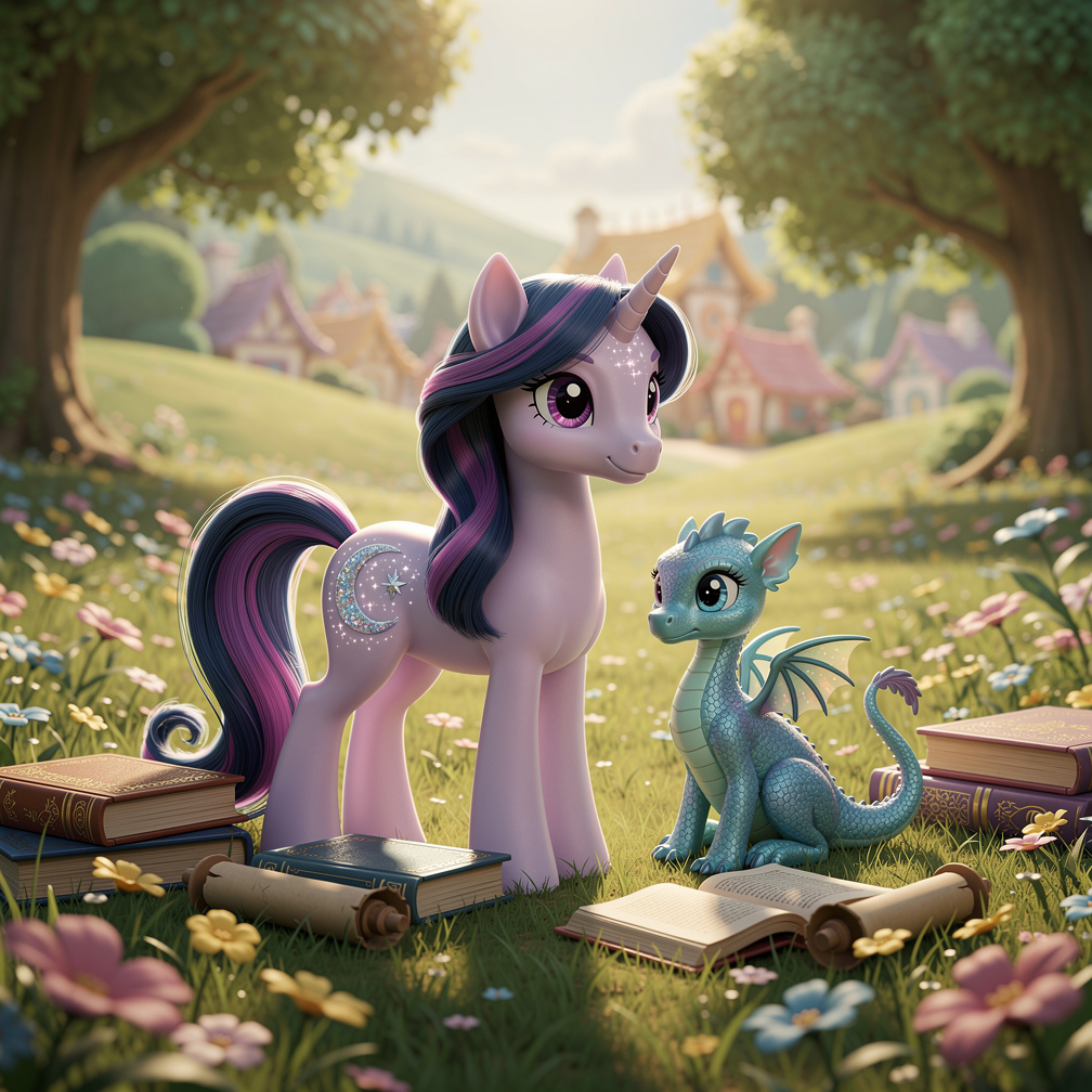 Imagina si: poni unicornio llamada Twilight Sparkle, discípula de la Princesa Celestia que es la gobernante de la tierra mági