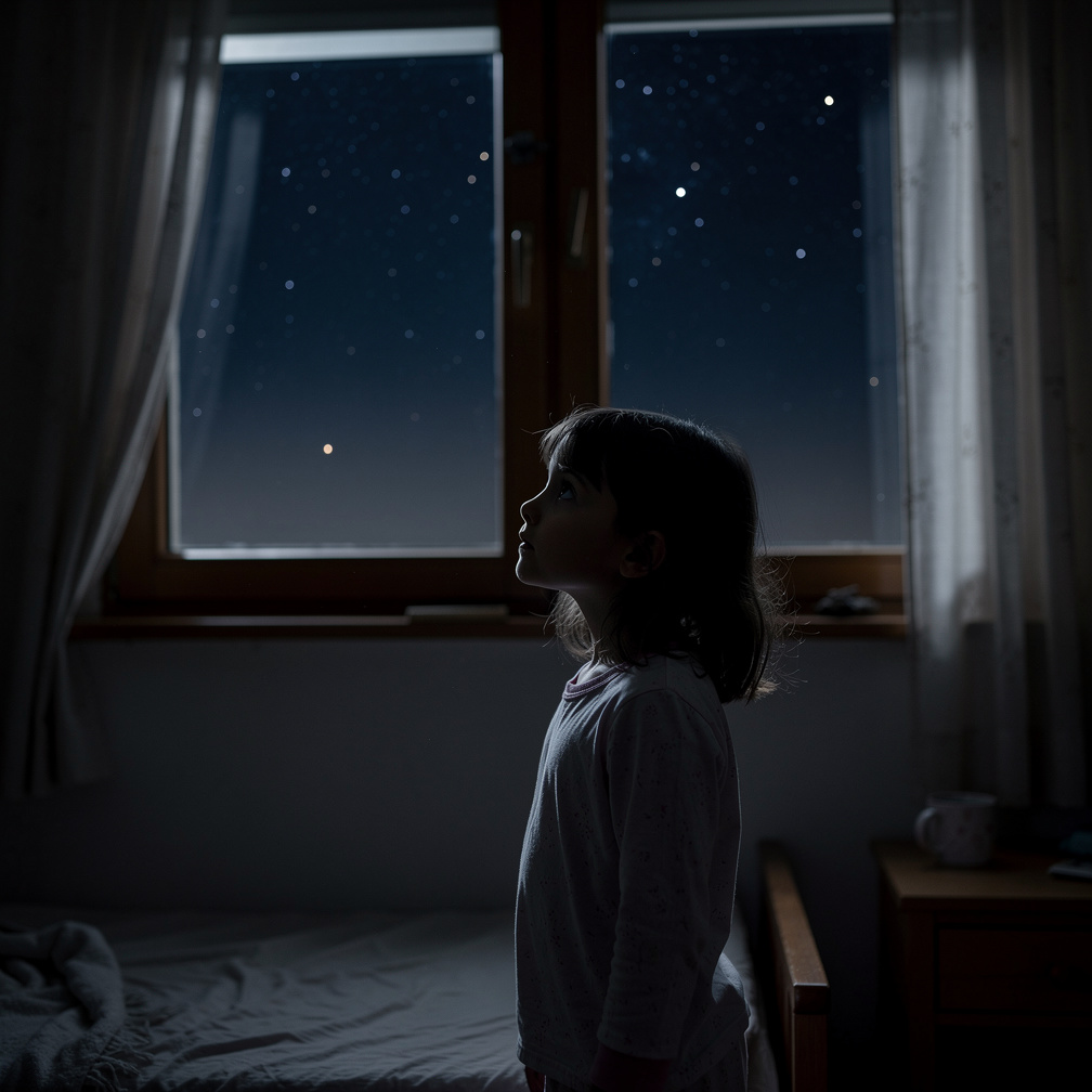 تخيل لو: في ليلةٍ هادئة، كانت السماء صافية بشكل غريب… النجوم تلمع، لكن بلا حياة.
وقفت "ليان" عند نافذة غرفتها، تشعر أن هناك ش
