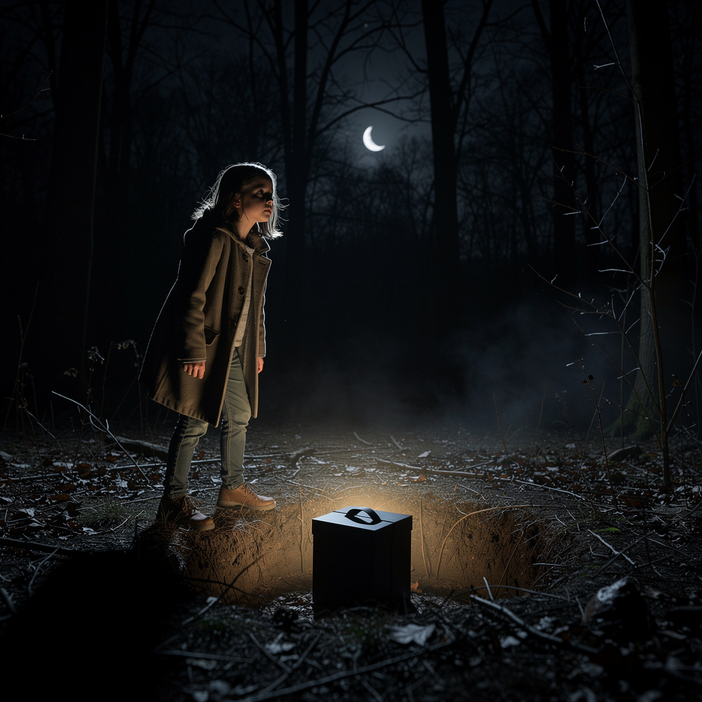 وفجأة…
سقطت نجمة.
لكنها لم تختفِ، بل استقرت في الغابة القريبة من منزلها.
بدون تفكير، ارتدت معطفها وخرجت. قلبها ينبض بسرعة، وك