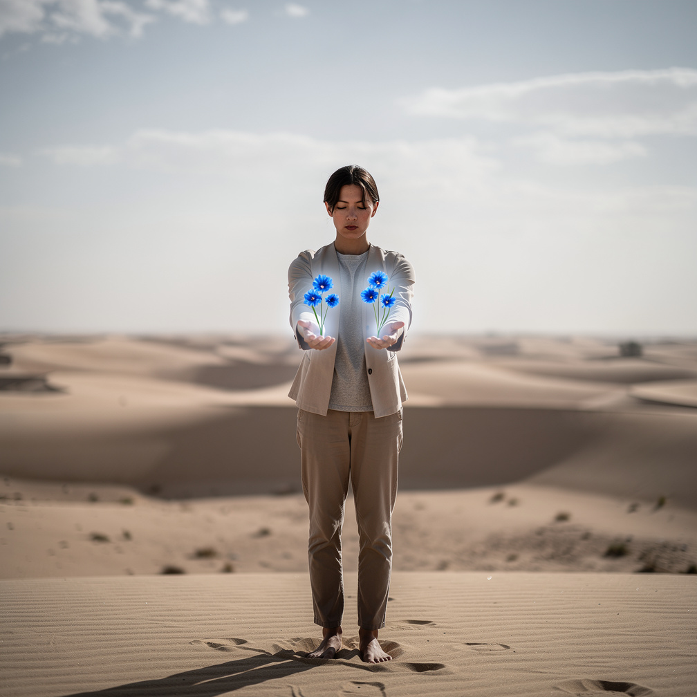 Y mientras el mundo se convierte en un desierto, solo tu toque creará nueva vida vegetal.