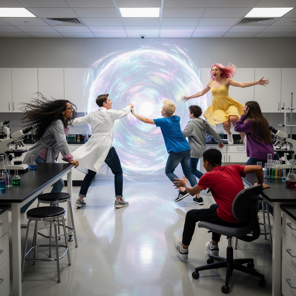 Imagine if: 7 8th grade students (Brent, Arheia, Rayumi, Babeg, Zia, Keith, and Roxy) are just doing their project inside a l