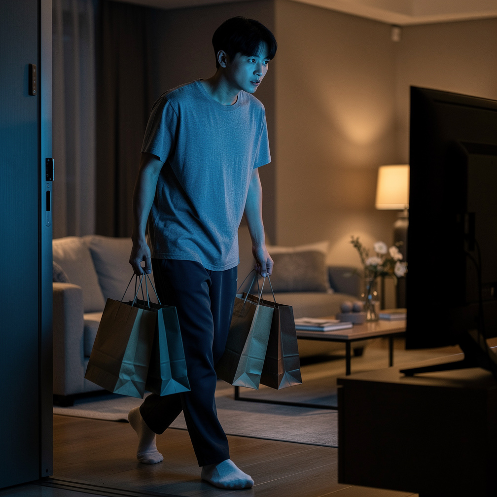 Imagine if: Chansung opens the door from their apartment, carrying his bags inside of the house as quietly as possible, not w