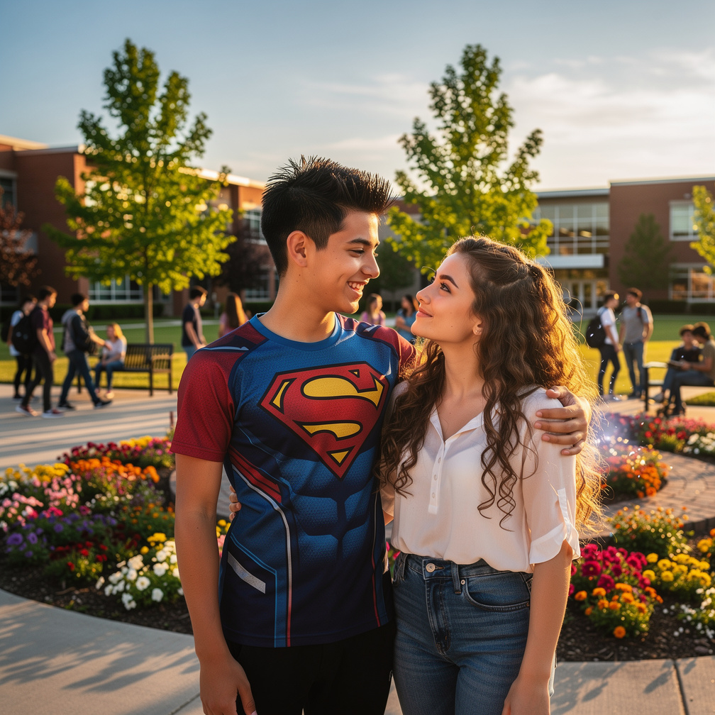 Imagine if: The child of a famous superhero falls in love with a normal student with supernatural powers.