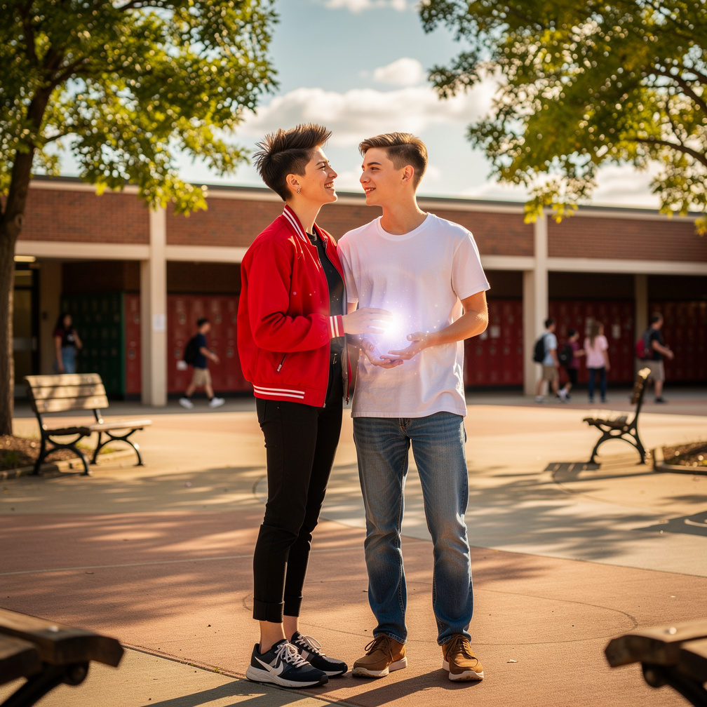 Imagine if: The child of a famous superhero falls in love with a normal student with supernatural powers.