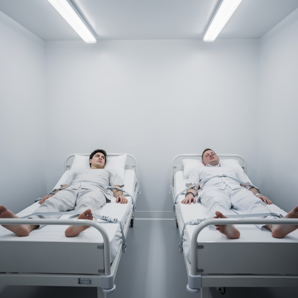 Hayal et: Gözlerini açıyorsun ve beyaz bir odada ellerin ve ayaklarının  yatağa bağlı  olduğunu fark ediyorsun. Başın donuyor