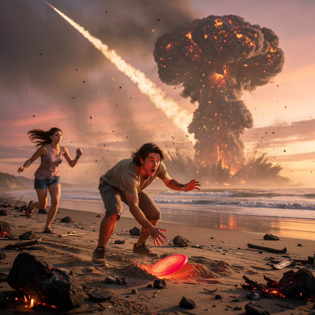 Sebuah meteor jatuh mendekati pantai.