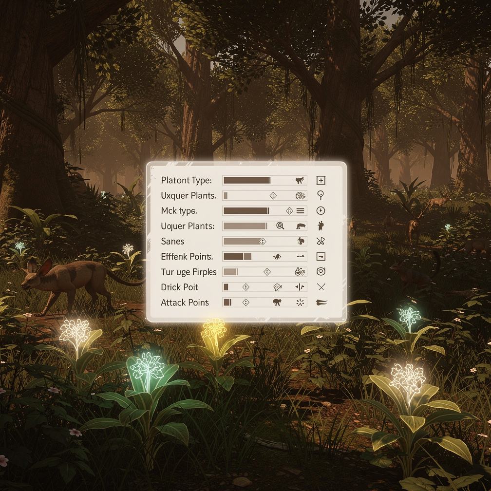 You can see status window that is only visible to you. It displays plants names, with its uses and effects. Animals and their