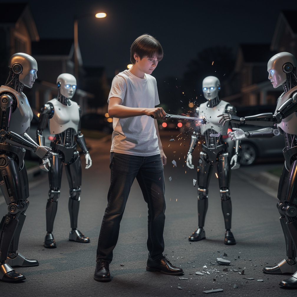 Well suddenly you decided to take revenge on the robots for bullying you as you stab a lot of robots during your raging rampa