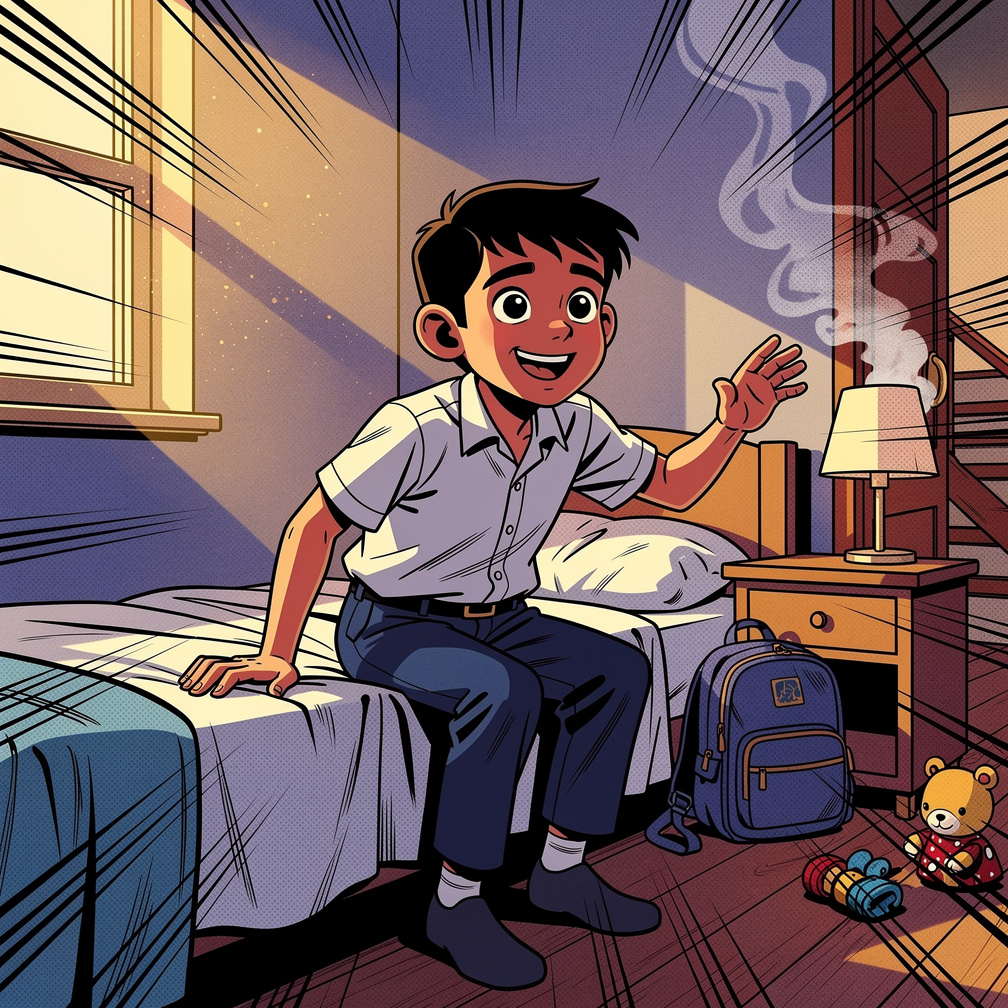 okulda arkadaşlarıyla oynayacağı oyunları düşünürken heyecandan patlamak üzereydi