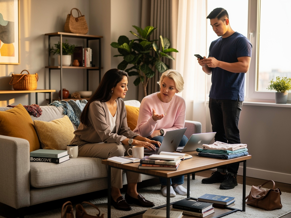 Travel Photo Blog" featuring a popular food district. "Party Animals" brainstorming ideas for a small gathering at their apar