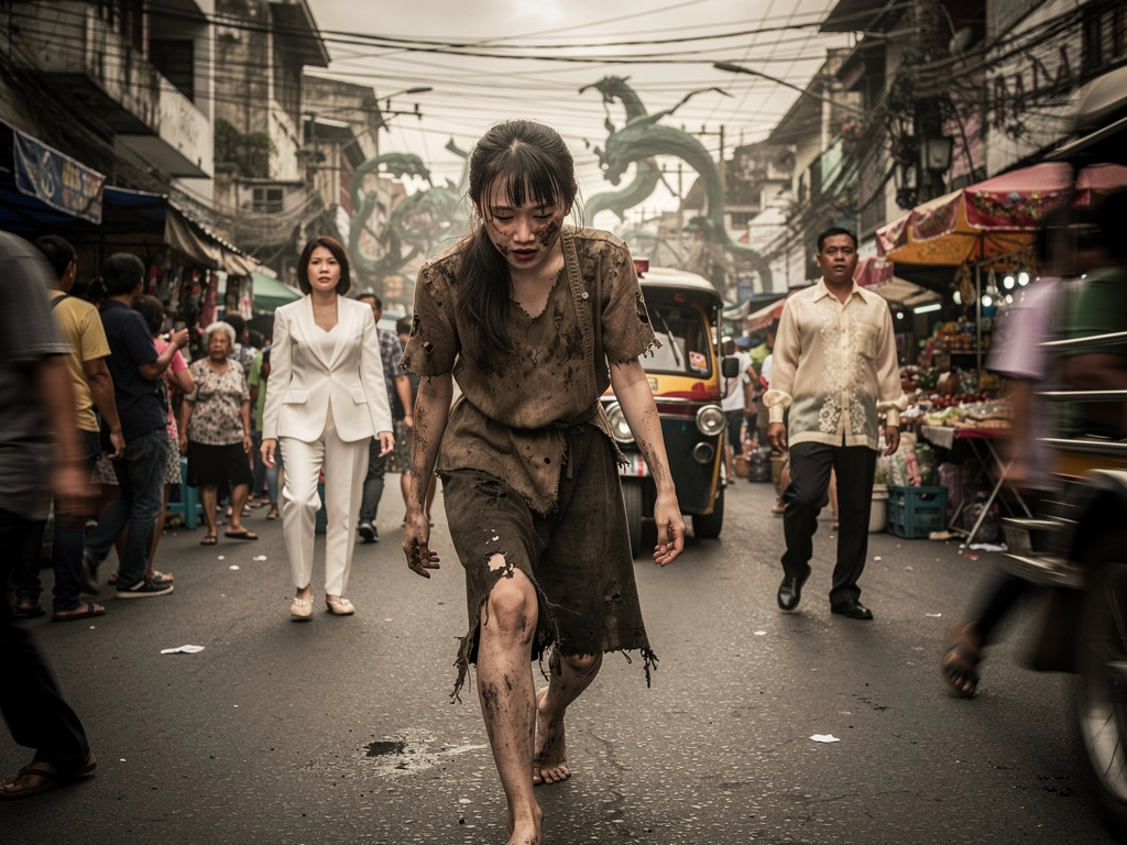 I tried to walk toward the man in the barong, but my legs turned into water. The noise of Quiapo—the shouting, the engines, t