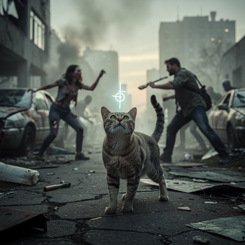 Imagine if: Am in the zombie apocalypse but I die as the light faded am reborn as a cat with special ability I see a symbol, 