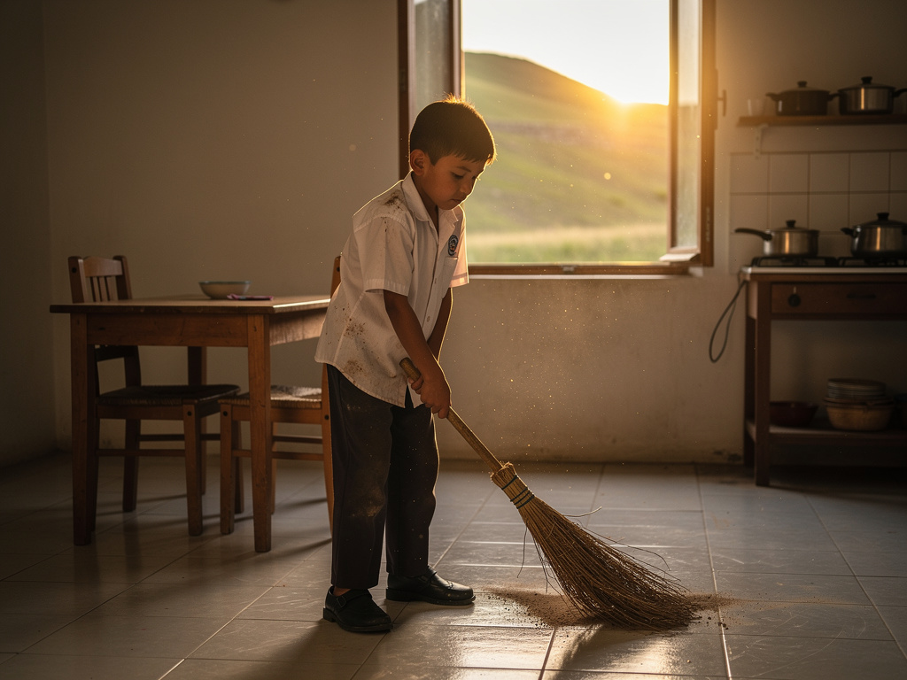 Bayangkan jika: Matahari baru saja mengintip dari balik bukit. Terlihat sebuah rumah kecil yang sederhana namun sangat bersih