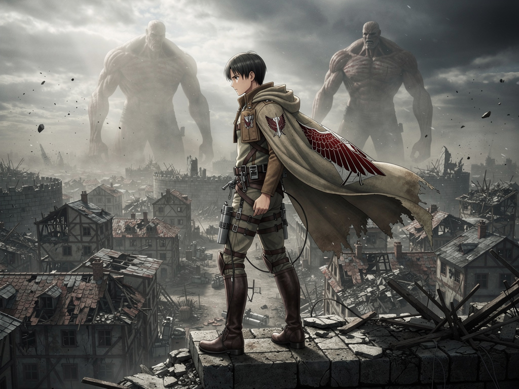 Imagine if: Attack on Titan theme morally grey anime style great pacing.