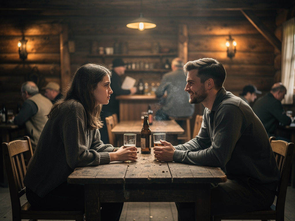 Imagine if: Real ambitious younger man visits rural. He finds himself in love in a drinking place in rurals. The younger gal 