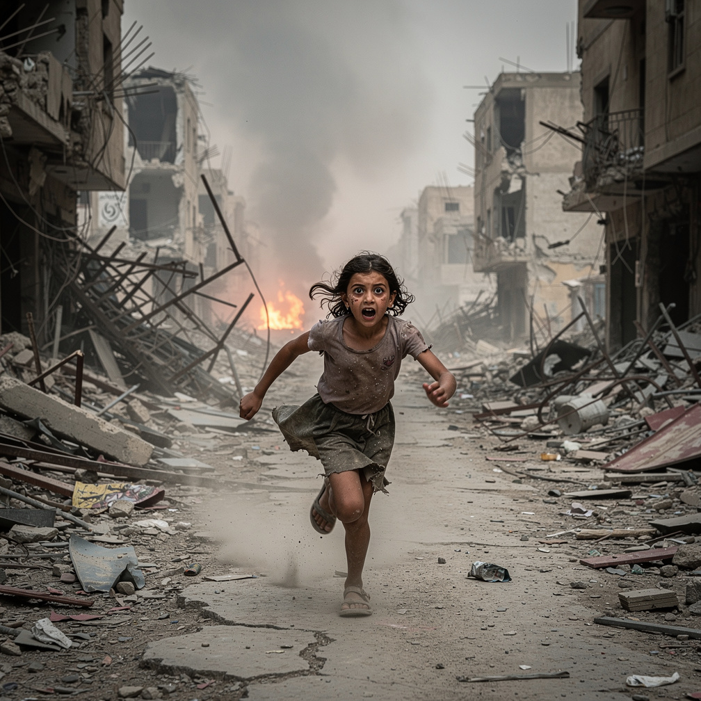 The girl gets scared and runs away.