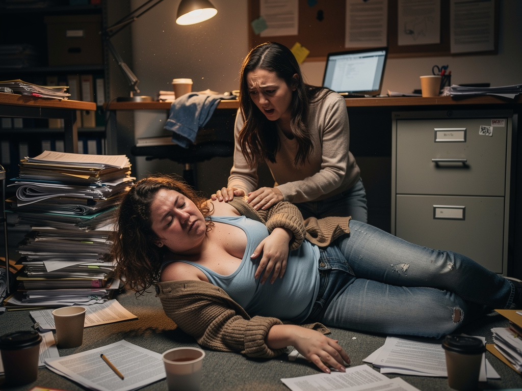 여학생친구가와서 걱정하는 장면