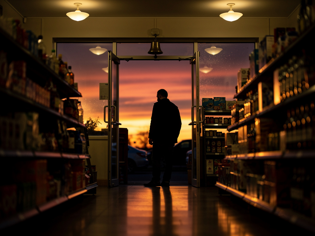 Imagine se: Numa tarde de terça-feira, quando o sol começa a se pôr e pinta o céu de laranja e roxo, a porta da loja se abre.