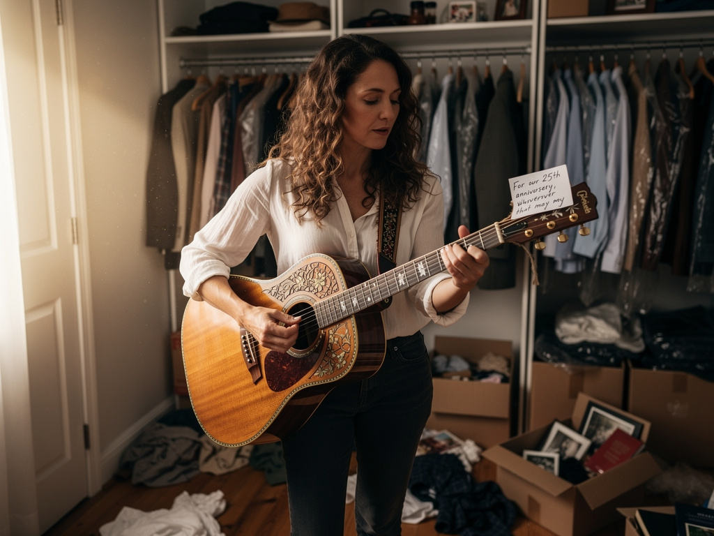 Imagine if: As you're cleaning out your late husband's closet, you find a custom-made guitar with a note attached that reads: