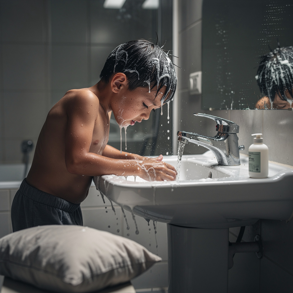 Then he wanted to wash it off in the bathroom but it didn't want to come off.