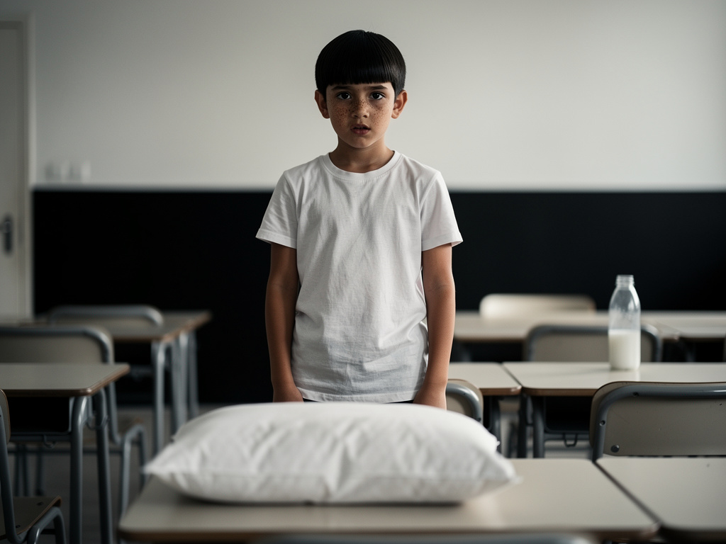 Now he is 15 years old with white and black hair in high-school.