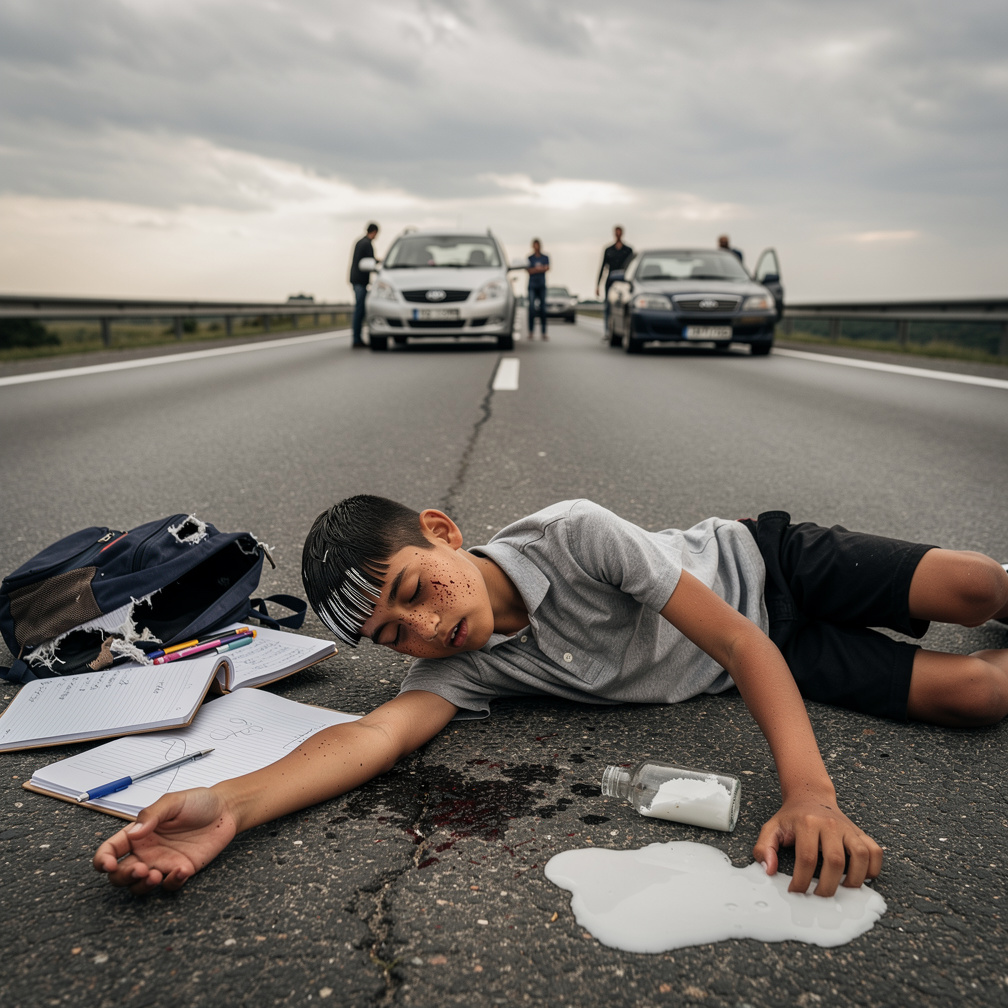 One day as he goes home from school in highway he was hit by a bus on the road.