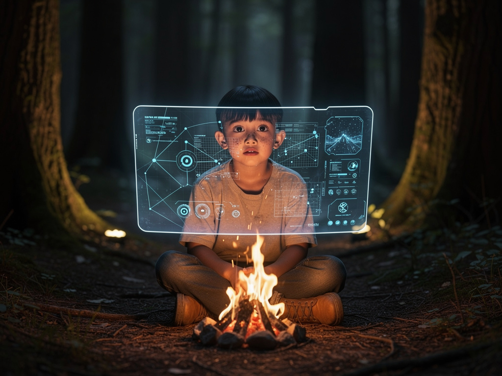 Finally he sits down with a fire and suddenly there was a screen before him and it looks like a system.