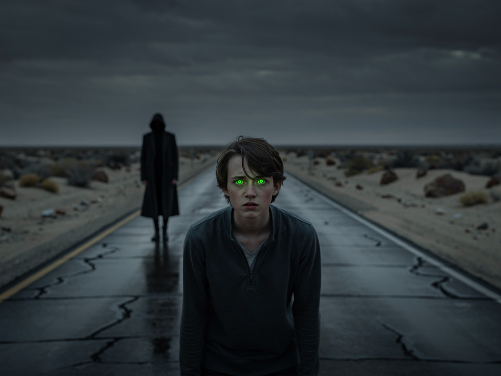 Imagine if: Every time you fall asleep, you're transported to a deserted highway where a figure in a long coat is walking tow