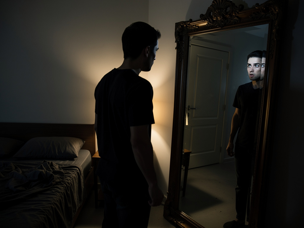 Imagine if: The mirror in your bedroom has been reflecting an image that isn't yours, a figure just out of focus — now it's c