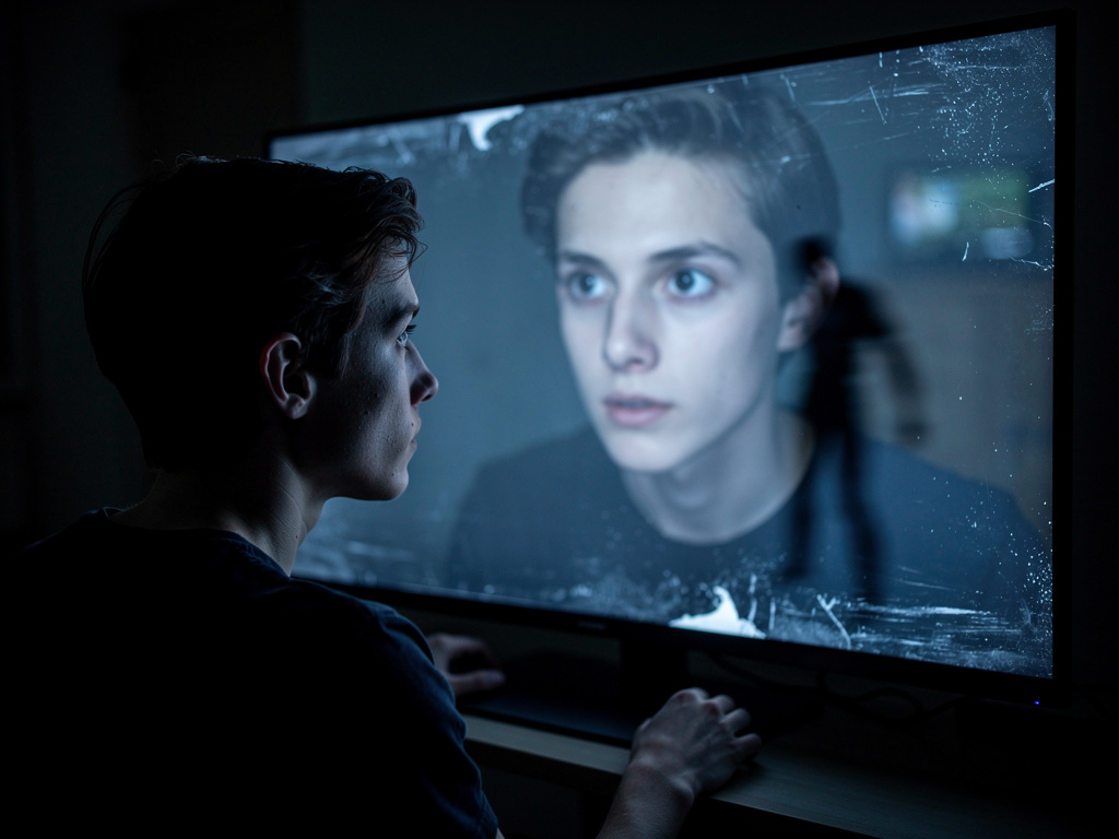 Imagine if: A animation froze on a single frame ...my own face staring back to me .then the screen flickered,and behind me- i