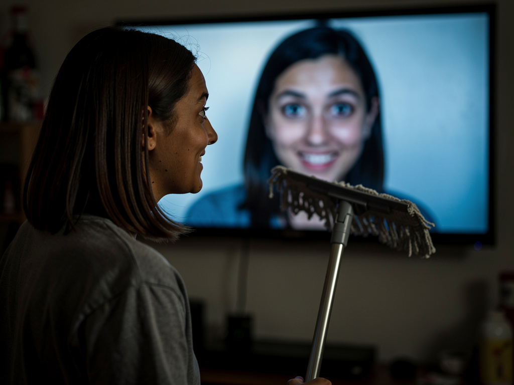 He faced it and was so scared but it was a mop.