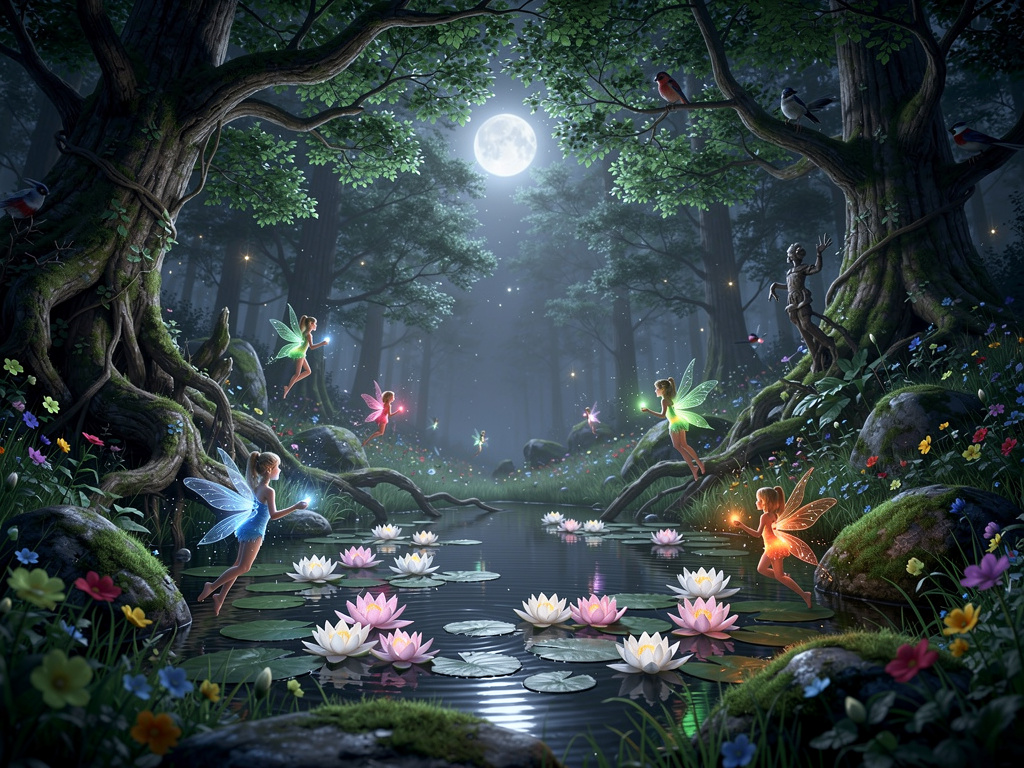 Erano creature eteree, con ali iridescenti che risplendevano alla luce della luna.