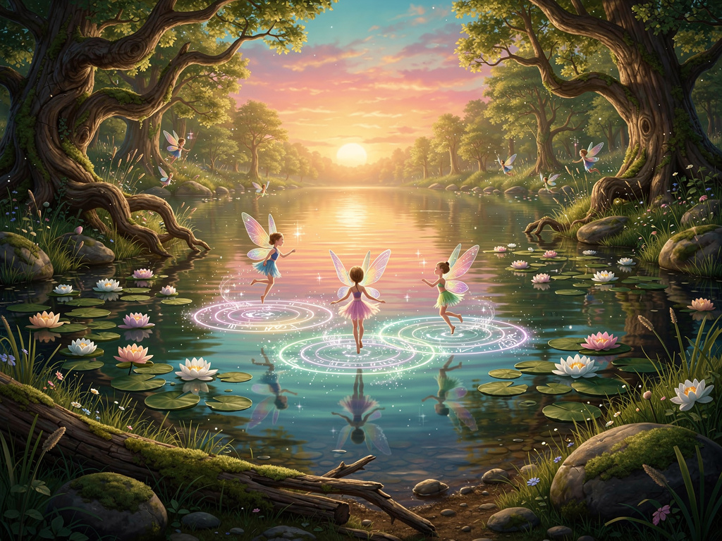 Le loro risate dolci e melodiose riempivano l’aria, mentre danzavano sopra la superficie dell'acqua, creando cerchi magici ch