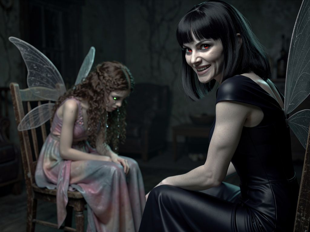 Imagine if: Make a video of a fairy sitting in a chair crying and an evil fairy looks at the camera and says you can only get