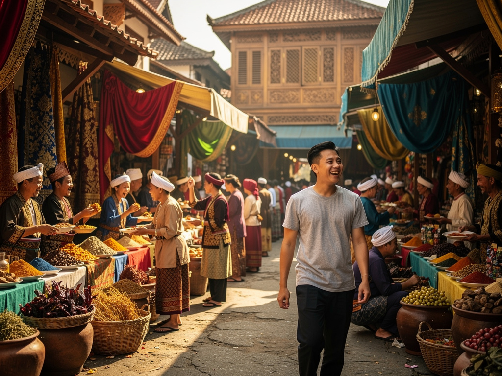 I walk in market to shopping in Malacca's busier market.