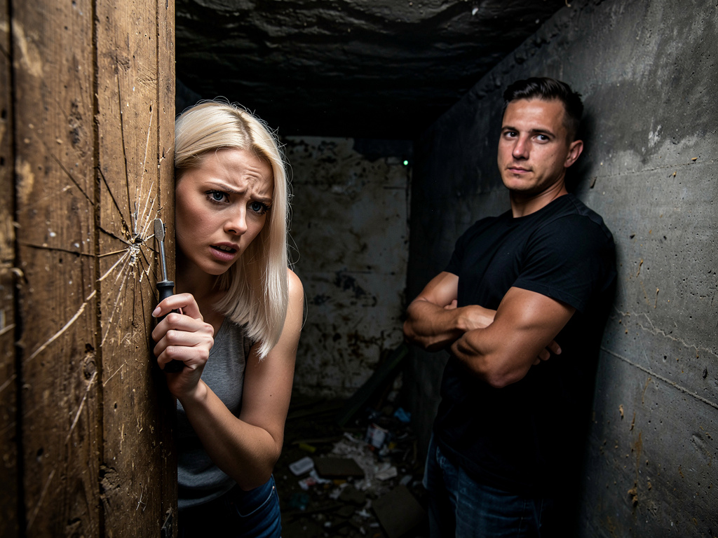 there’s a weakness.”
I swallowed hard and turned, pressing my ear against the wood. At first, nothing—then faintly, I noticed