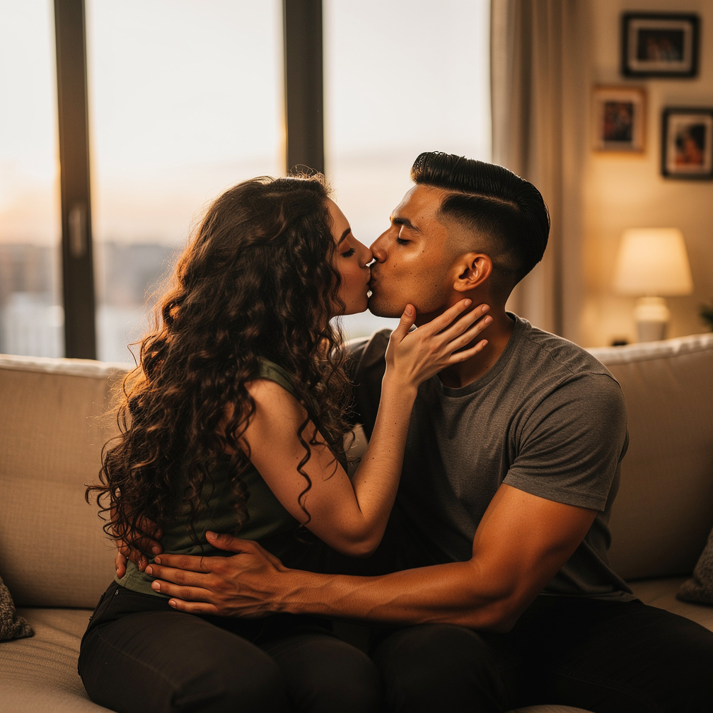 They are kissing passionately.