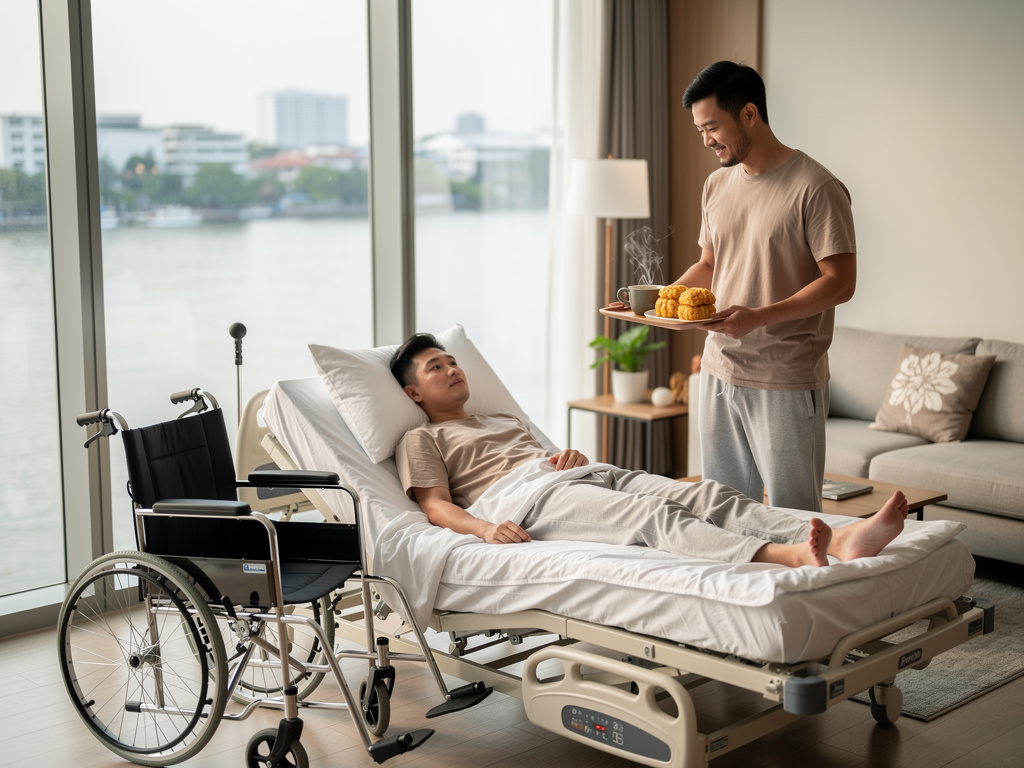 ลองจินตนาการว่า: ตอนที่หนึ่ง จุดเริ่มต้น
ที่คอนโดริมแม่น้ำเจ้าพระยา
เหยาเฉินกำลังนอนอยู่บนเตียงไฟฟ้าขนาดใหญ่  วีลแชร์ไฟฟ้าจอด