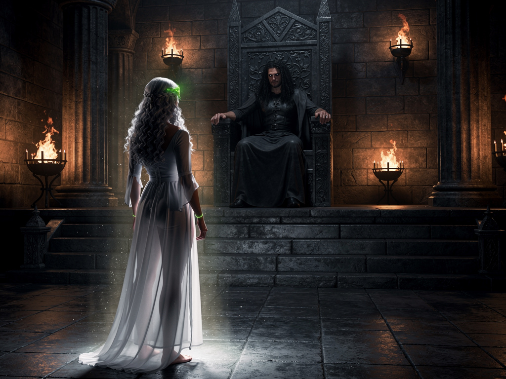 Il Signore dell'Oscurità la guardò con occhi senza vita e rispose con un tono cupo: "L'oscurità e il male sono parte integran