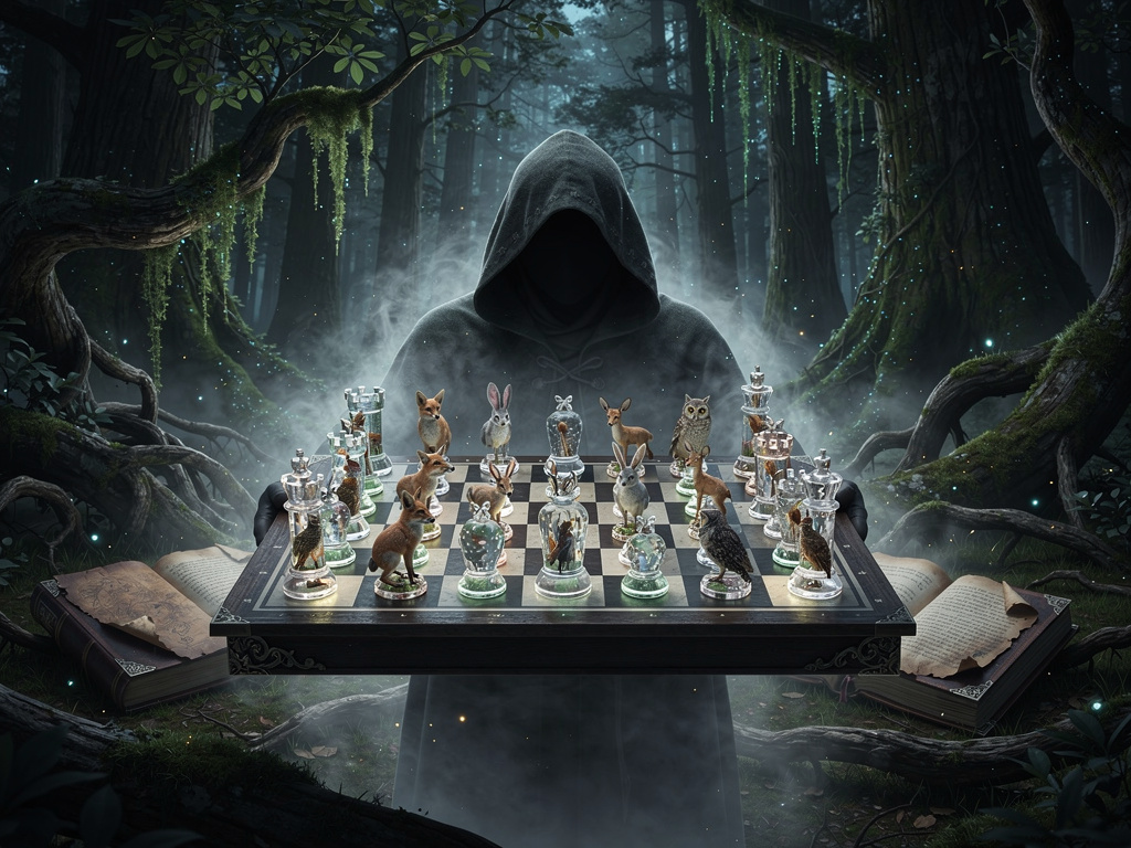 Una misteriosa figura si materializzò nel cuore del bosco, portando con sé un'enorme scacchiera. Ogni creatura presente nel b