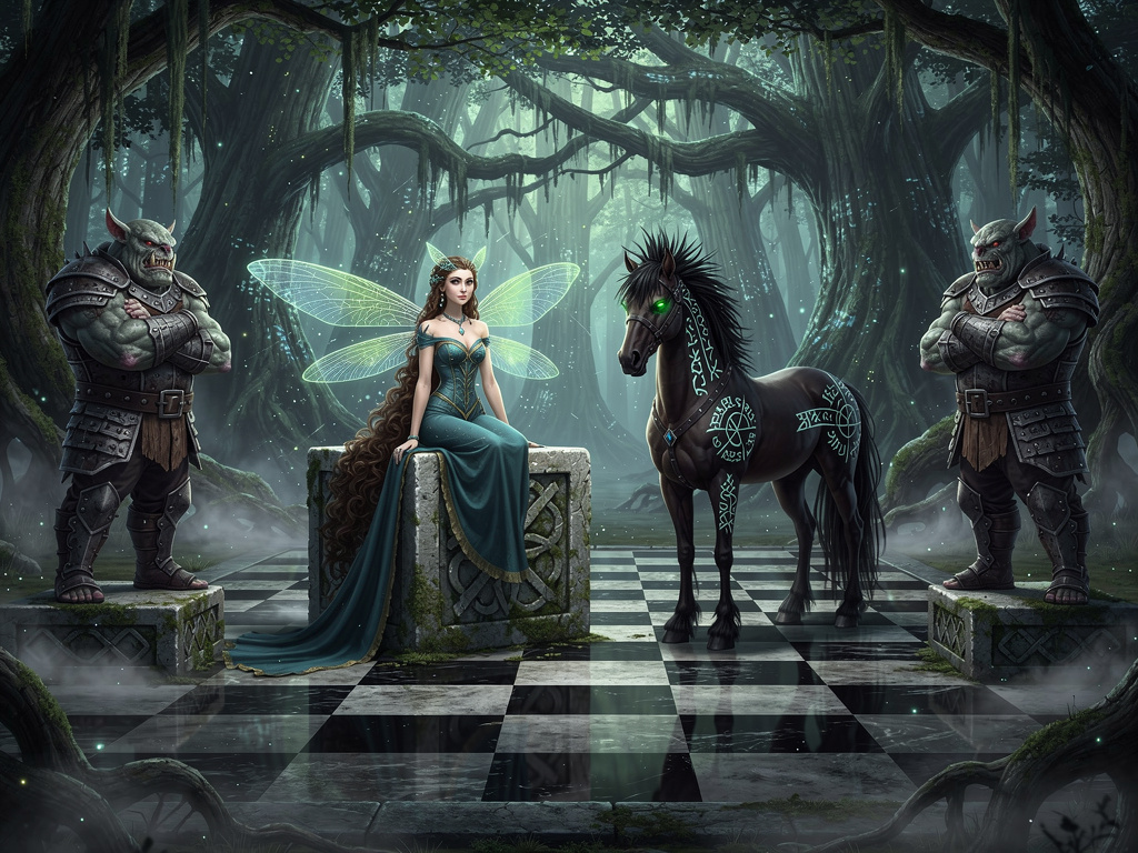 Le fate divennero regine, gli elfi cavalli, mentre i troll e gli orchi rappresentavano le torri. Tutte queste creature magich