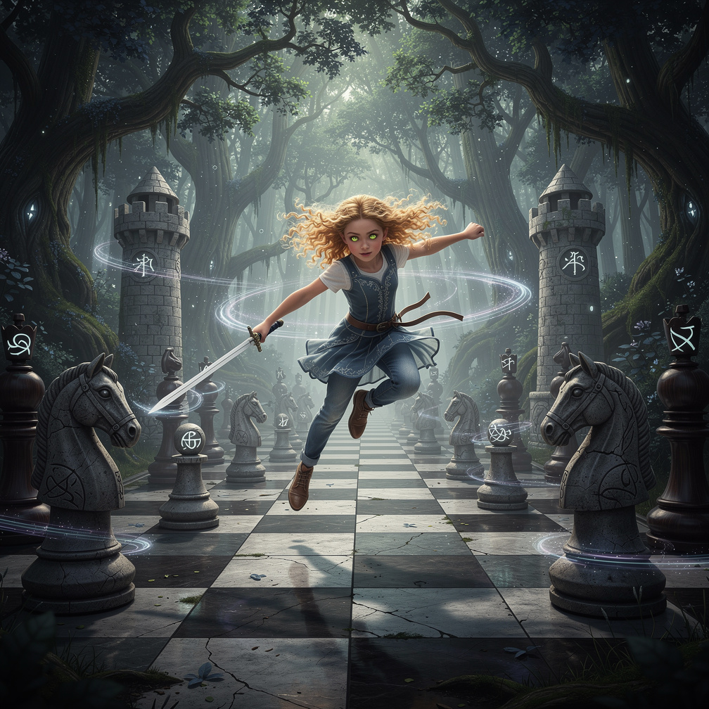 Attraversò il campo di battaglia, saltando da una casella all'altra, evitando i pericolosi colpi di spada delle torri e gli a