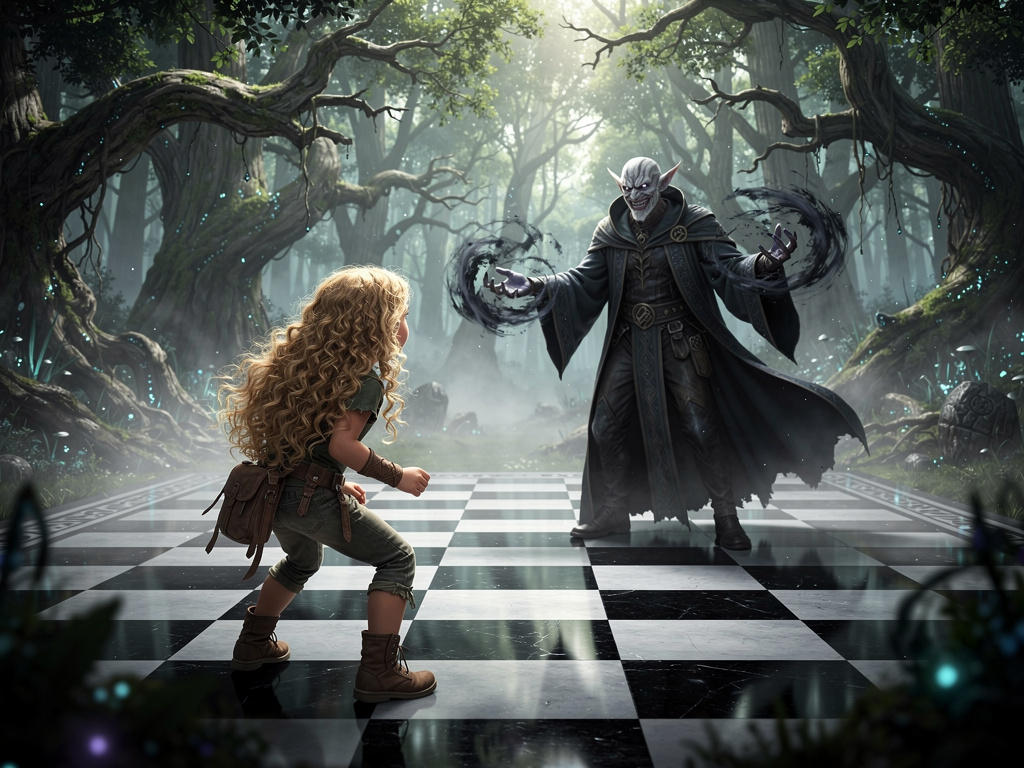 Dopo una lunga e ardua battaglia, Luna raggiunse finalmente la figura misteriosa. Si rivelò essere un potente stregone che av