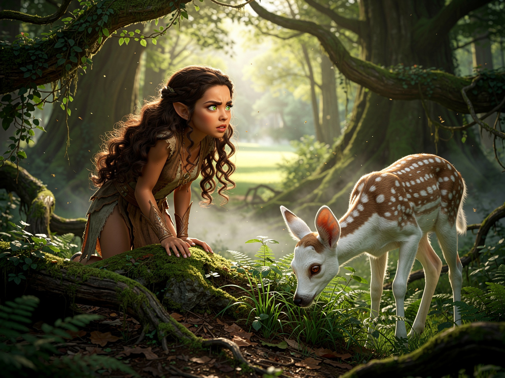 Un giorno, mentre si aggirava tra le fronde degli alberi, Liriel sentì un flebile grido di aiuto provenire dalla radura più r