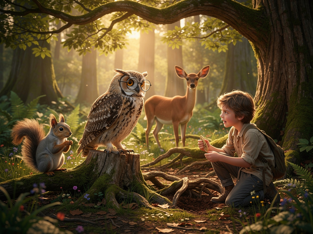 Nel cuore di un bosco incantato, dove gli alberi danzavano al ritmo di una musica invisibile, gli animali vivevano in pace. U