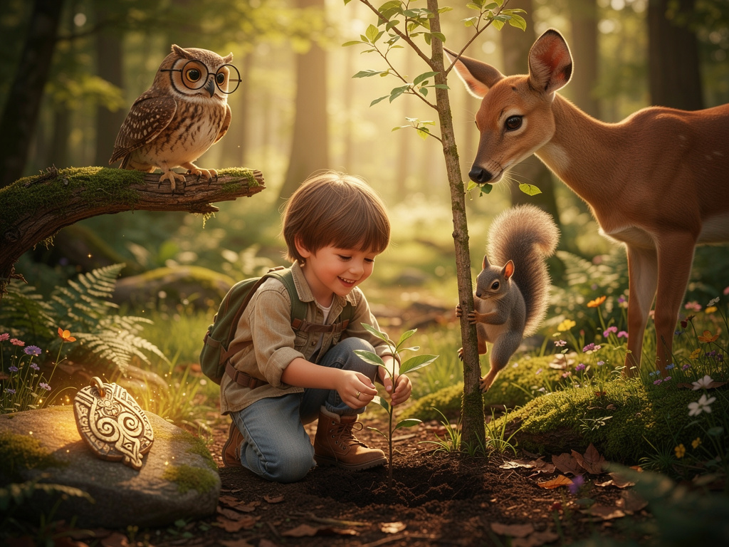 I giovani si impegnarono a difendere il bosco, piantando alberi e sensibilizzando gli adulti. Le voci degli animali, un tempo