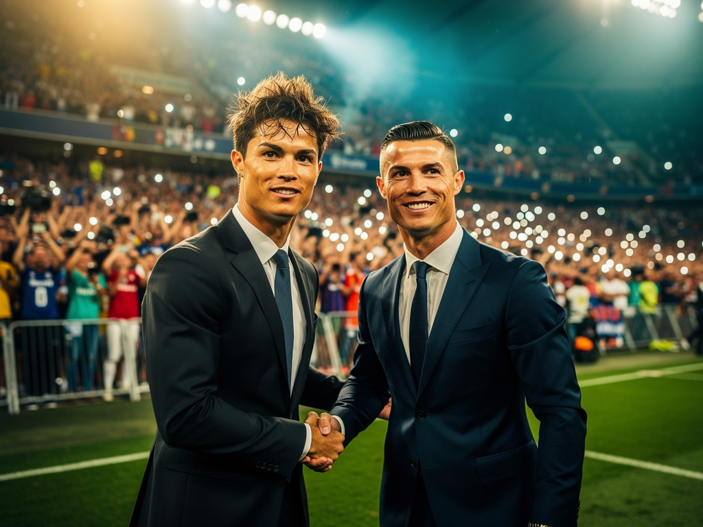 Make him famous and standing with Ronaldo.